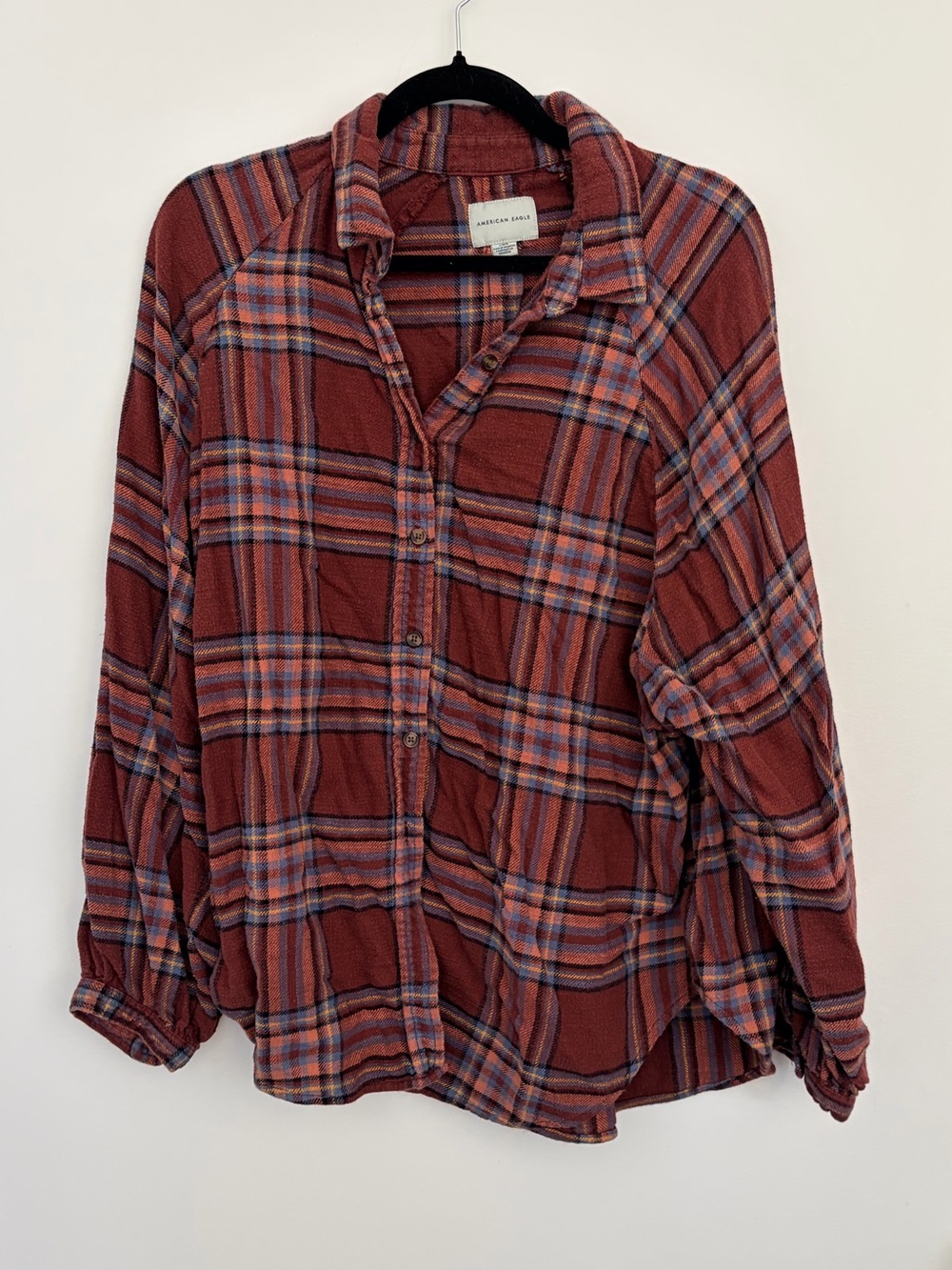 AEO Rust Plaid Button-Up Shirt